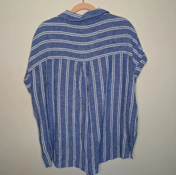 Jach's Girlfriend New York Linen Blend Nautical Striped  Tie Front Button Up - Picture 8 of 10